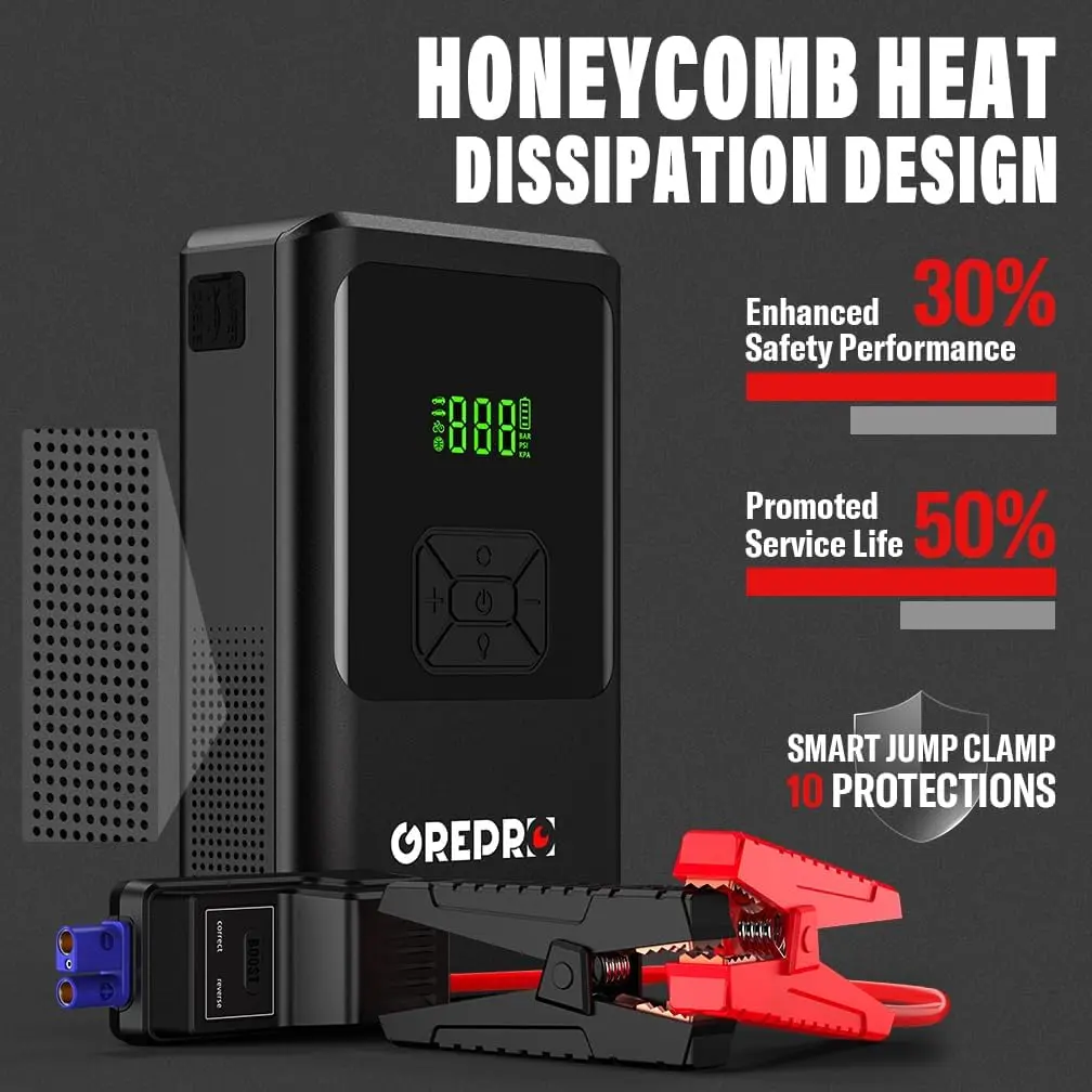 GREPRO 5-in-1 Jump Starter & 150 PSI Air Compressor, Car Emergency - Image 3