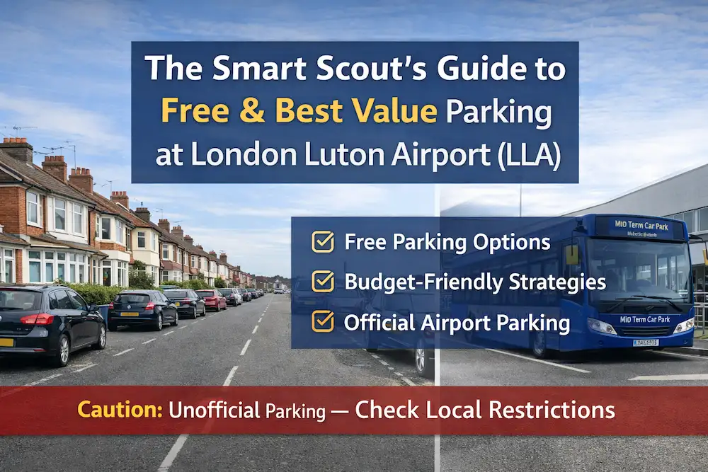 Residential street near London Luton Airport showing potential unofficial parking area